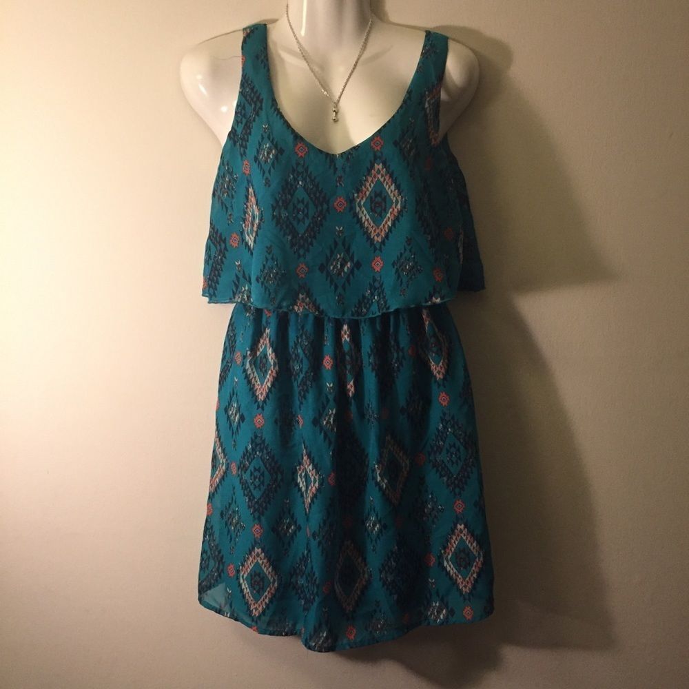 Speechless Teal Aztec Print Sleeveless Dress